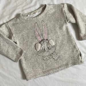 Baby Gap x Warner Bros Bugs Bunny Gray Fleece Lined Winter Sweater Sz 3